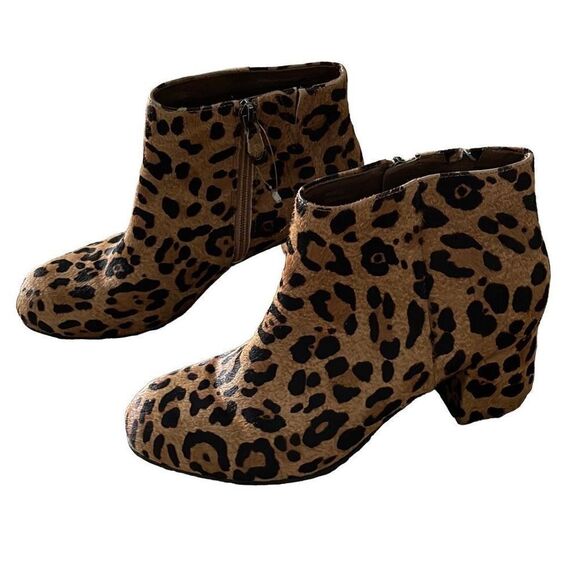 Earthies‎ by Earth Apollo Leather Calf Fur Leopard Ankle Boots. Size 7 NWOB - Picture 3 of 10